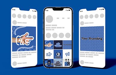 Three smartphone screens displaying branded social media post designs for 4u Marketing Agency.